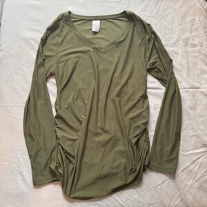 Small Time and Tru Maternity Ruched Olive Army Green Solid Long Sleeve Shirt